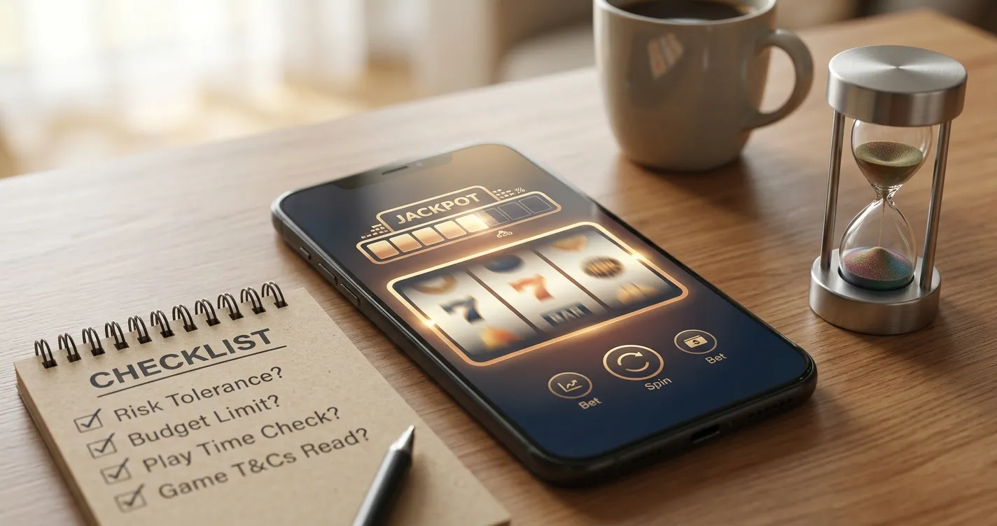 Abstract progressive jackpot meter on a mobile casino review screen